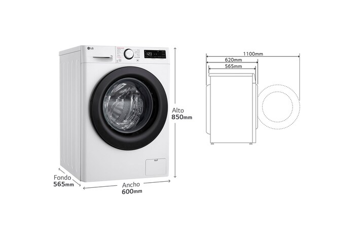 LG Lavadora inteligente AI Direct Drive, Vapor, 9kg , 1400rpm Un 10% más eficiente que A, Serie 500, F4WR5009A6W.OBSEXC