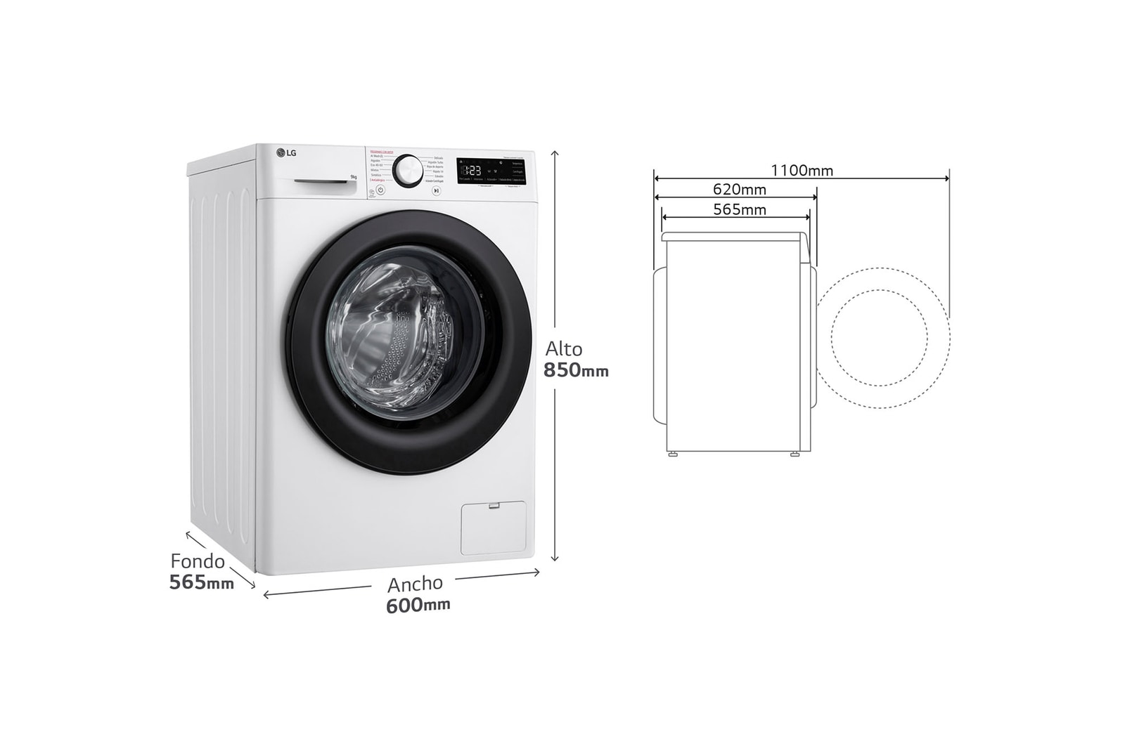 LG Lavadora inteligente AI Direct Drive, Vapor, 9kg , 1400rpm Un 10% más eficiente que A, Serie 500, F4WR5009A6W.OBSEXC