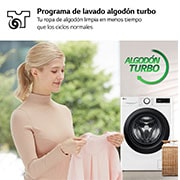 LG Lavadora inteligente AI Direct Drive, Vapor, 9kg , 1400rpm Un 10% más eficiente que A, Serie 500, F4WR5009A6W.OBSEXC
