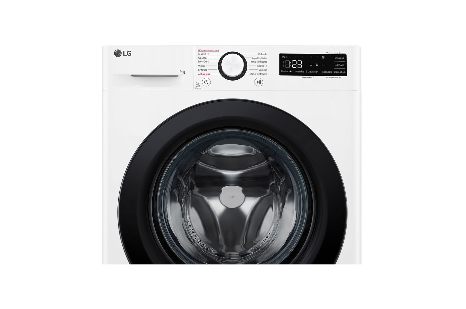 LG Lavadora inteligente AI Direct Drive, Vapor, 9kg , 1400rpm Un 10% más eficiente que A, Serie 500, F4WR5009A6W.OBSEXC