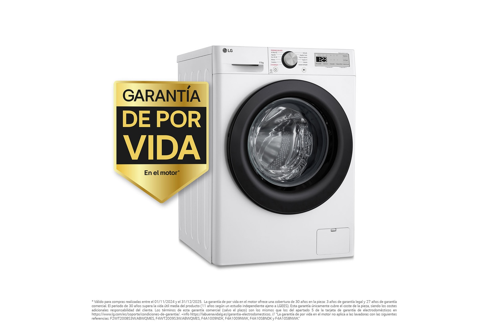 LG Lavadora inteligente AI Direct Drive,  Vapor,  11kg ,  1400rpm Un 10% más eficiente que A, Serie 500, F4WR5011A6F