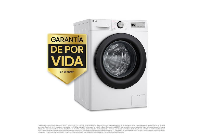 LG Lavadora inteligente AI Direct Drive,  Vapor,  11kg ,  1400rpm Un 10% más eficiente que A, Serie 500, F4WR5011A6F
