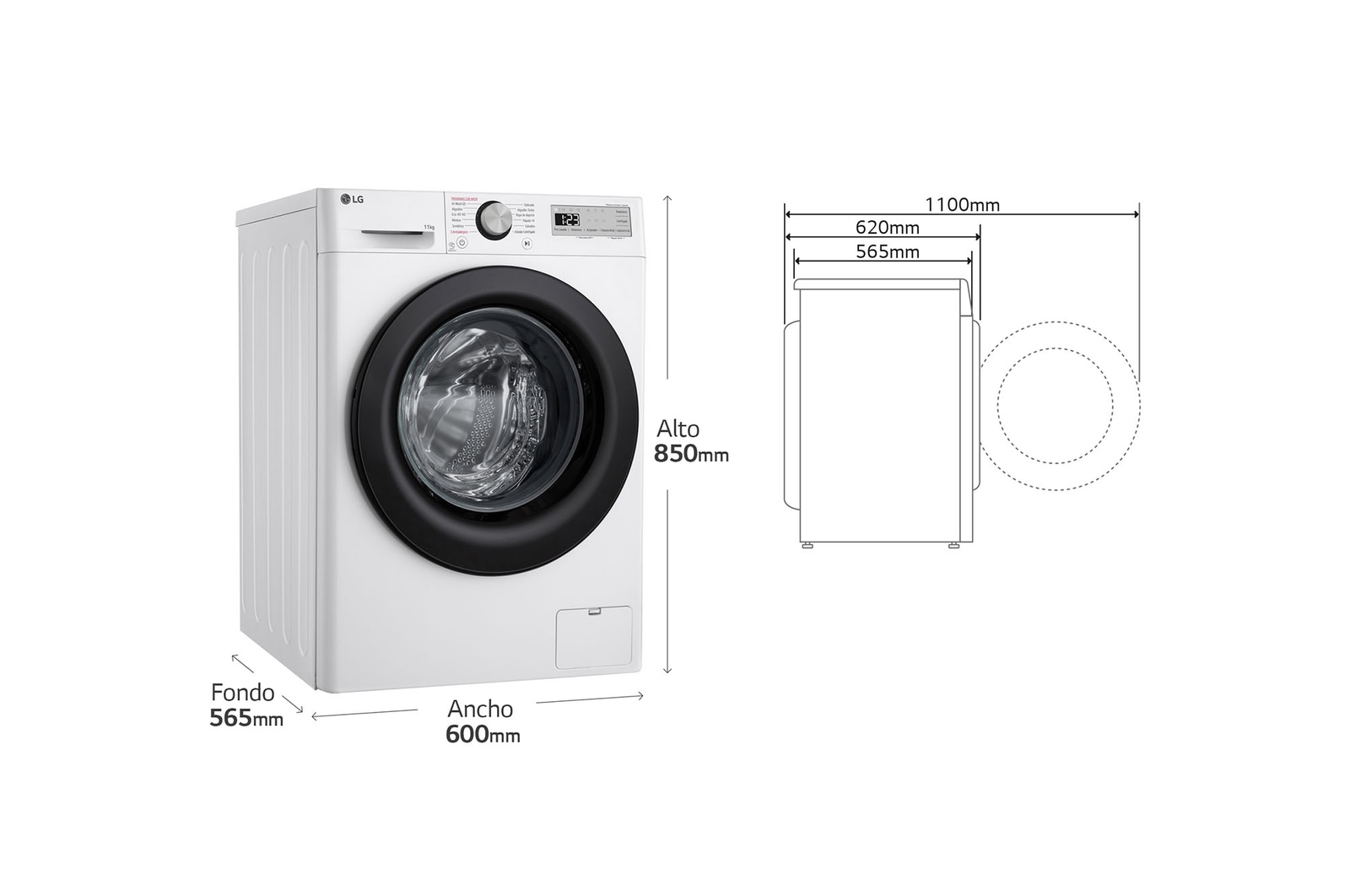 LG Lavadora inteligente AI Direct Drive,  Vapor,  11kg ,  1400rpm Un 10% más eficiente que A, Serie 500, F4WR5011A6F