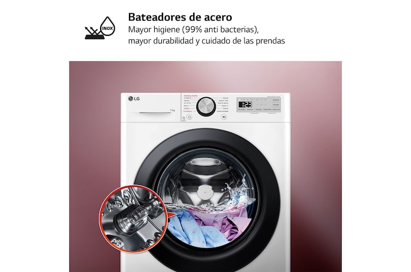 LG Lavadora inteligente AI Direct Drive,  Vapor,  11kg ,  1400rpm Un 10% más eficiente que A, Serie 500, F4WR5011A6F