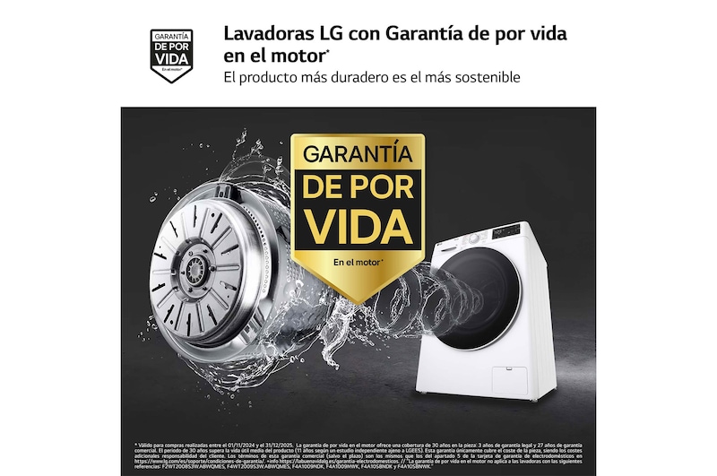 LG Lavadora inteligente AI Direct Drive. Vapor, Autodosificación,  9kg ,  1400rpm Un 10% más eficiente que A, Serie 550, F4WR5509A0W