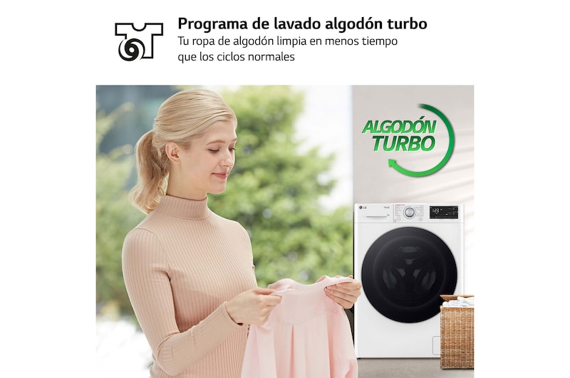 LG Outlet Lavadora inteligente AI Direct Drive. Vapor, Autodosificación, 9kg , 1400rpm Un 10% más eficiente que A, Serie 550, F4WR5509A1W.OUTLET