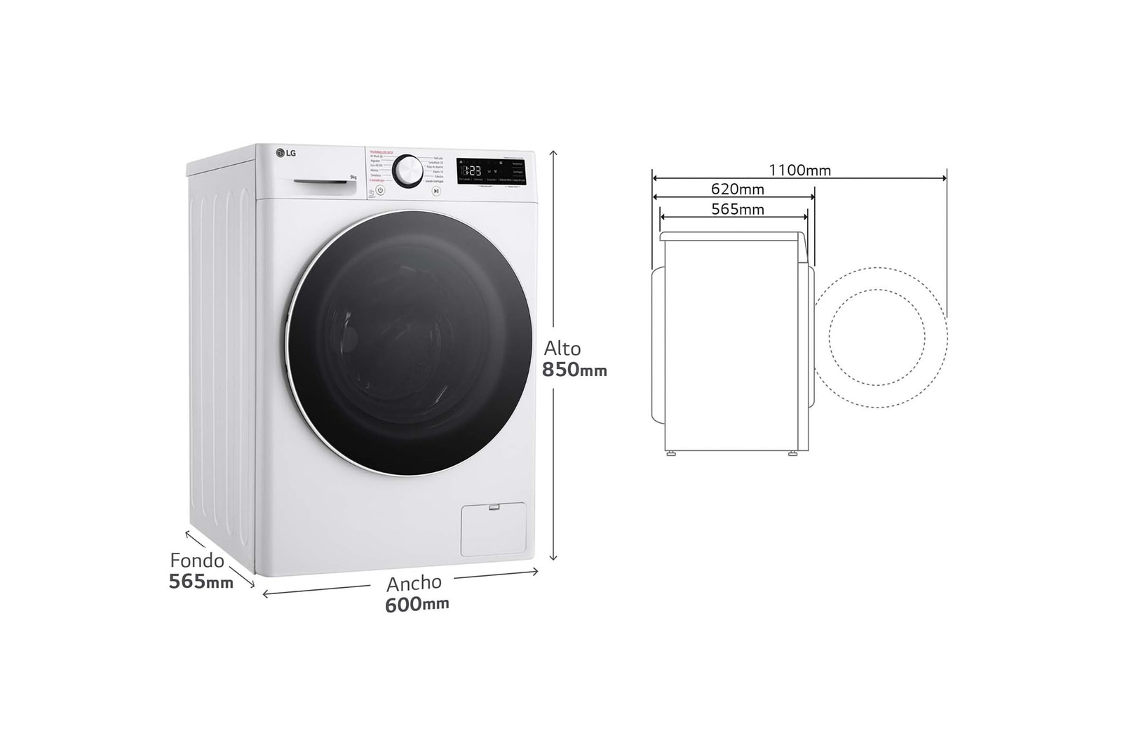 LG Outlet Lavadora inteligente AI Direct Drive. TurboWash 360º, Vapor, 9kg , 1400rpm Un 10% más eficiente que A, Serie 600, F4WR6009A0W.OUTLET