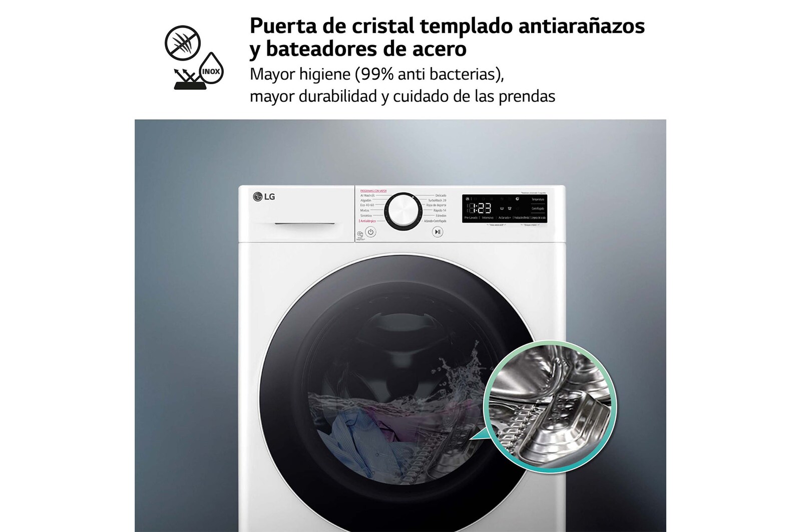 LG Outlet Lavadora inteligente AI Direct Drive. TurboWash 360º, Vapor, 9kg , 1400rpm Un 10% más eficiente que A, Serie 600, F4WR6009A0W.OUTLET