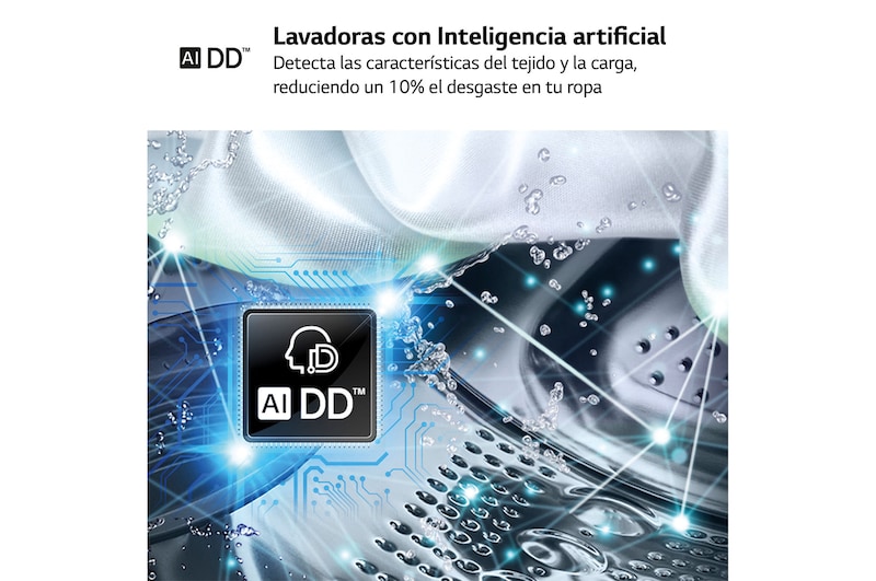 LG Lavadora inteligente AI Direct Drive. TurboWash 360º, Vapor,  10kg ,  1400rpm Un 10% más eficiente que A, Serie 600 , F4WR6010A0W