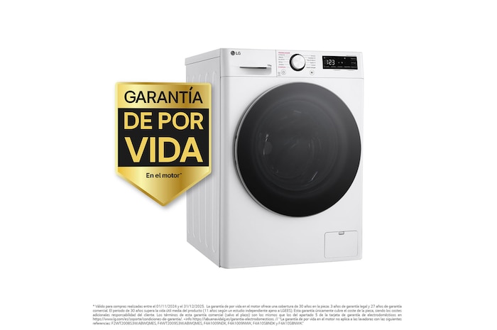 LG Lavadora inteligente AI Direct Drive. TurboWash 360º, Vapor,  10kg ,  1400rpm Un 10% más eficiente que A, Serie 600, F4WR6010A1W