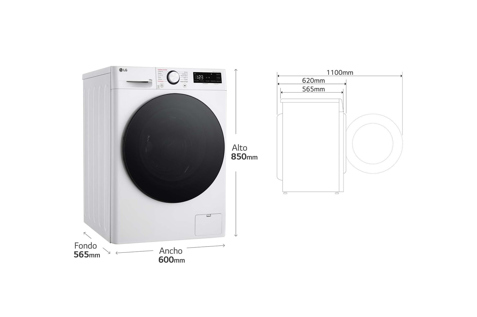LG Lavadora 10kg , 1400rpm, Un 10% más eficiente que A, TurboWash 360º- Steam, F4WR6010AGW.OBSEXC