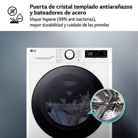 LG Lavadora 10kg , 1400rpm, Un 10% más eficiente que A, TurboWash 360º- Steam, F4WR6010AGW.ABWQWES
