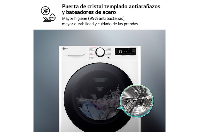 LG Outlet Lavadora inteligente AI Direct Drive. TurboWash 360º, Vapor, 10kg , 1400rpm Un 10% más eficiente que A, Serie 600, F4WR6010AGW.OUTLET