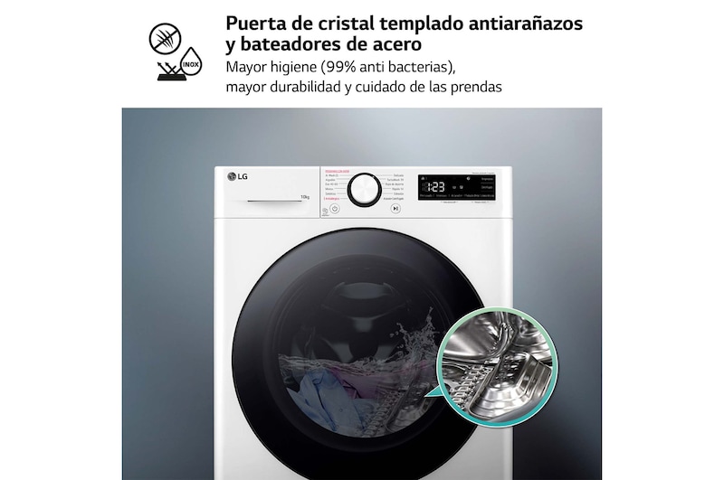 LG Outlet Lavadora inteligente AI Direct Drive. TurboWash 360º, Vapor, 10kg , 1400rpm Un 10% más eficiente que A, Serie 600, F4WR6010AGW.OUTLET