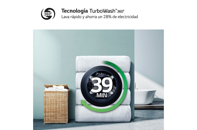 LG Lavadora inteligente AI Direct Drive. TurboWash 360º, Vapor, 13kg , 1400rpm Un 10% más eficiente que A, Serie 600, F4WR6013AGW