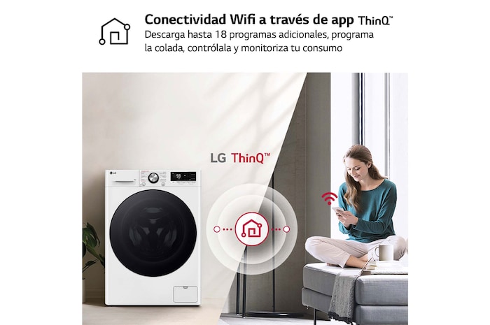 LG Lavadora inteligente AI Direct Drive. TurboWash 360º, Vapor+, 9kg , 1400rpm Un 10% más eficiente que A, Serie 700, F4WR7009AGW