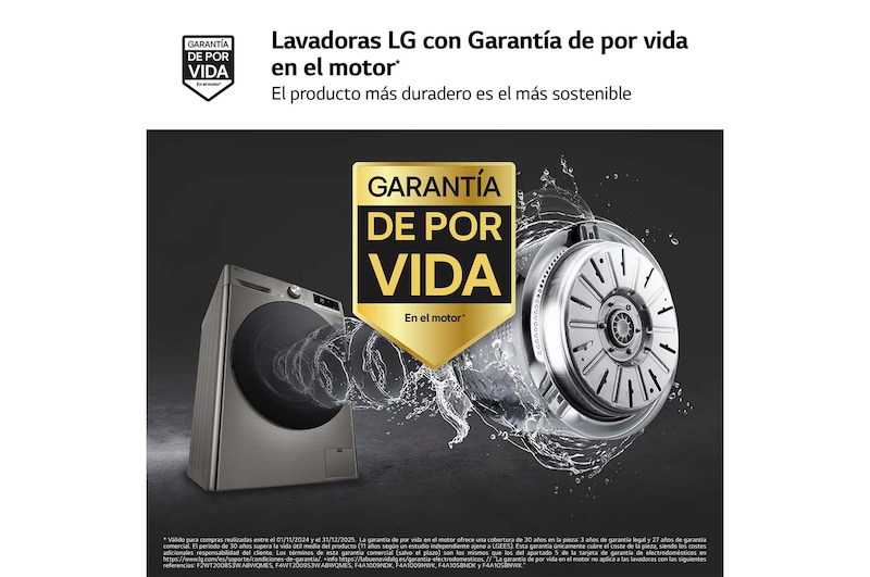 LG Lavadora inteligente AI Direct Drive. TurboWash 360º, Vapor+,  10kg ,  1400rpm Un 10% más eficiente que A, Serie 700, F4WR7010AGS