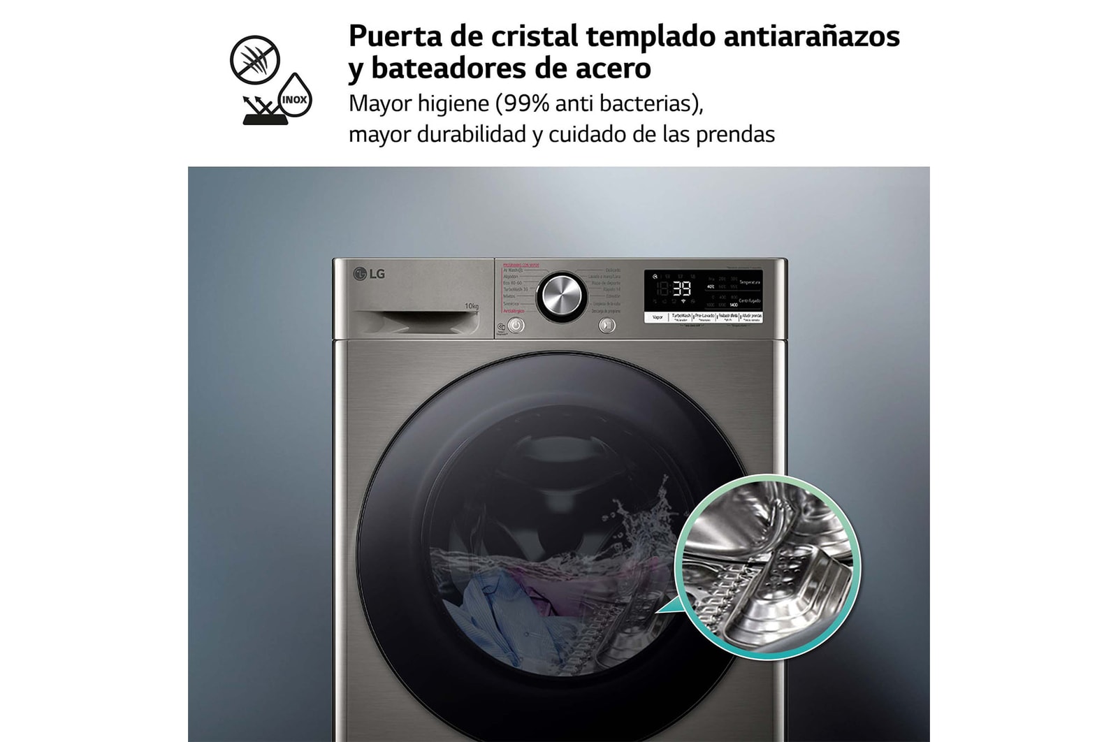 LG Lavadora inteligente AI Direct Drive. TurboWash 360º, Vapor+,  10kg ,  1400rpm Un 10% más eficiente que A, Serie 700, F4WR7010AGS