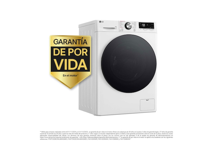 LG Lavadora 10kg , 1400rpm Un 10% más eficiente que A, TurboWash 360º- Steam +, F4WR7010AGW.ABWQWES