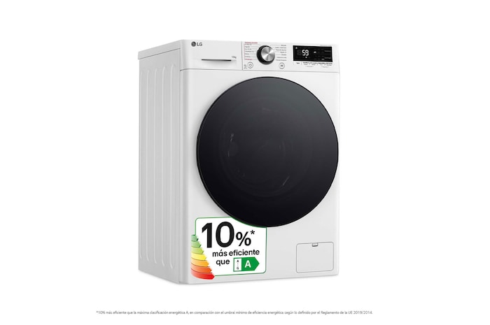 LG Lavadora 10kg , 1400rpm Un 10% más eficiente que A, TurboWash 360º- Steam +, F4WR7010AGW.ABWQWES
