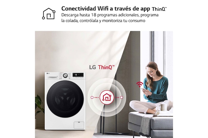 LG Lavadora 10kg , 1400rpm Un 10% más eficiente que A, TurboWash 360º- Steam +, F4WR7010AGW.ABWQWES