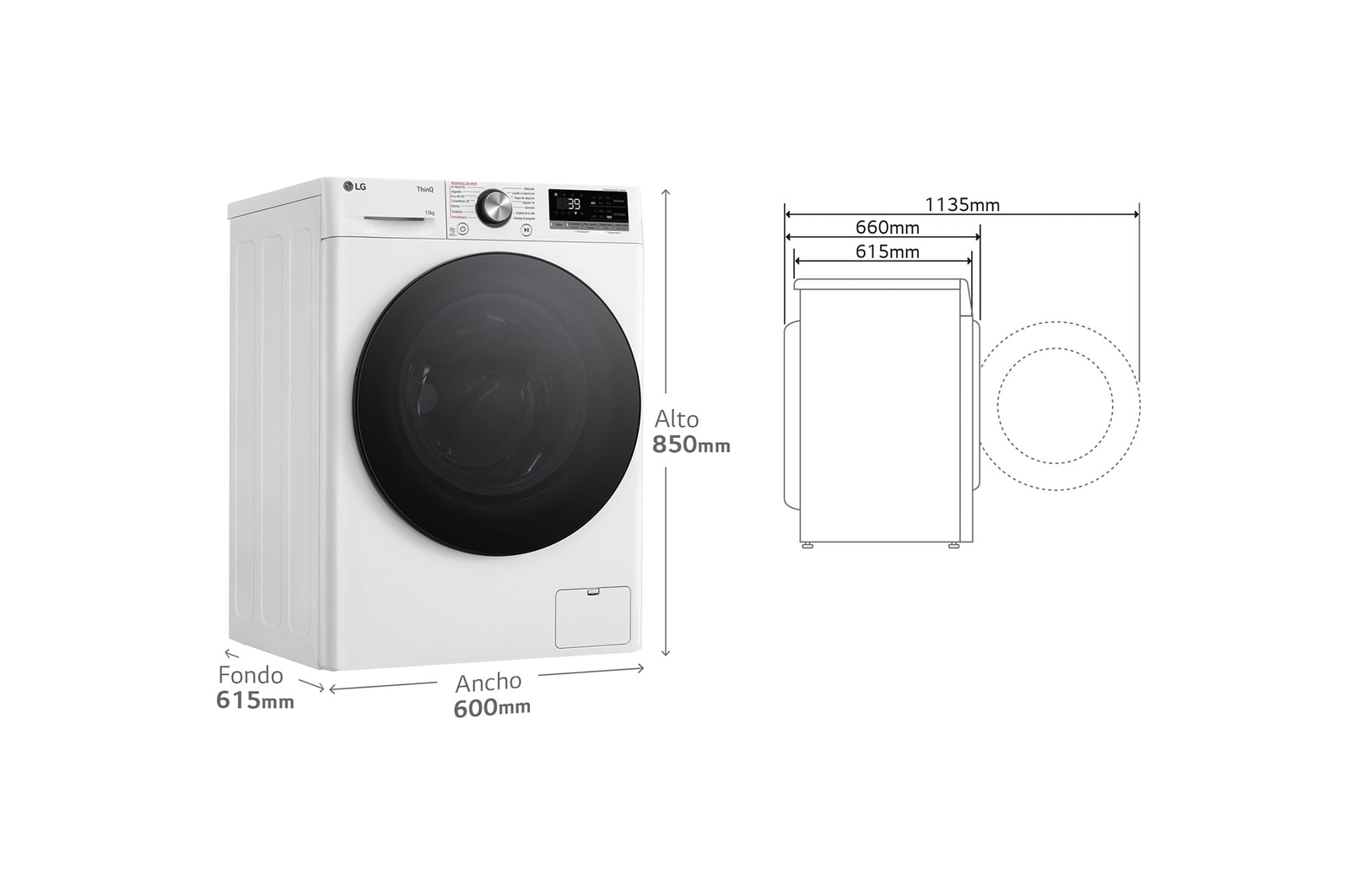 LG Outlet Lavadora inteligente AI Direct Drive. TurboWash 360º, Vapor, 13kg , 1400rpm Un 20% más eficiente que A, Serie 600, F4WR6013AGW.OUTLET