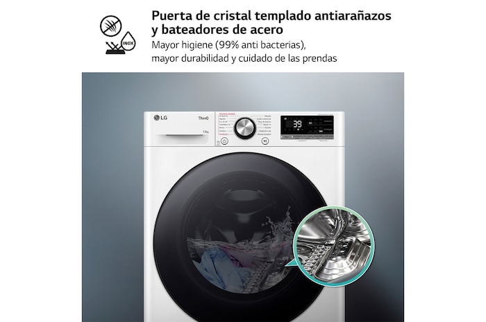 LG Outlet Lavadora inteligente AI Direct Drive. TurboWash 360º, Vapor+, 13kg , 1400rpm.Un 20% más eficiente que A, Serie 700, F4WR7013AGW.OUTLET