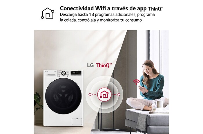 LG Outlet Lavadora inteligente AI Direct Drive. TurboWash 360º, Vapor+, 13kg , 1400rpm.Un 20% más eficiente que A, Serie 700, F4WR7013AGW.OUTLET