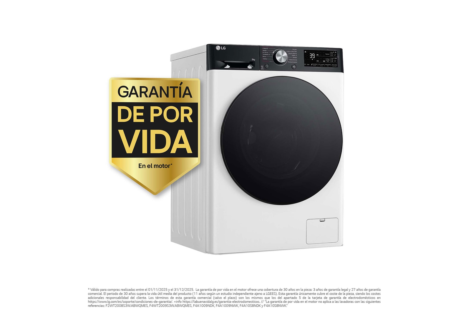 LG Lavadora 9kg   1400rpm , Un 10% más eficiente que A, TurboWash 360º- Dosificador automático detergente, F4WR7509AGH