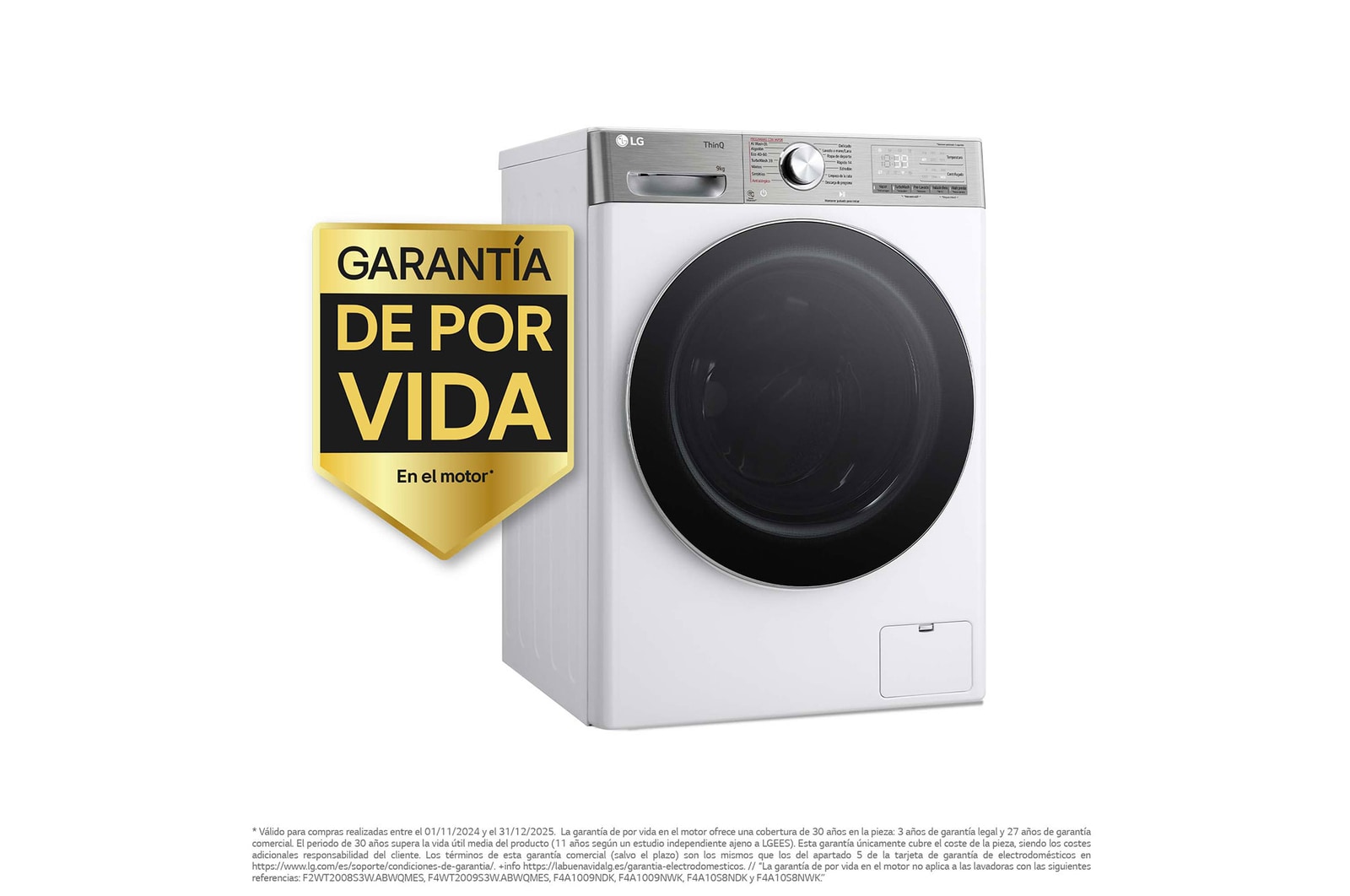LG 9 kg Lavadora Blanca AI DD™ Vapor+, F4WR9009A2W