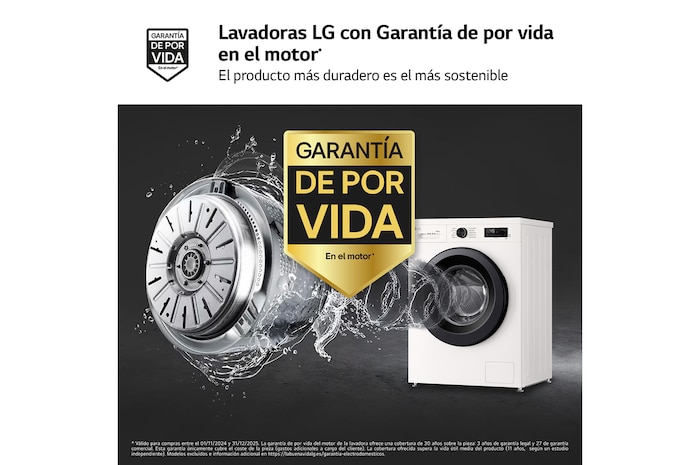 LG Lavasecadora Inverter | LG W4X1095NWK, Direct Drive, 6 Motion, 9/5kg, 1400rpm, Serie 140, Clasificación A (Lavado) / E (Secado), Blanca, W4X1095NWK