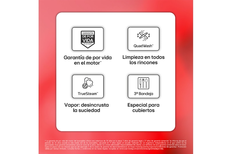 LG Outlet Lavavajillas Integrable, LG QuadWashᵀᴹ Steam, A, con lavado a vapor y tercera bandeja, DB375TXS.OUTLET