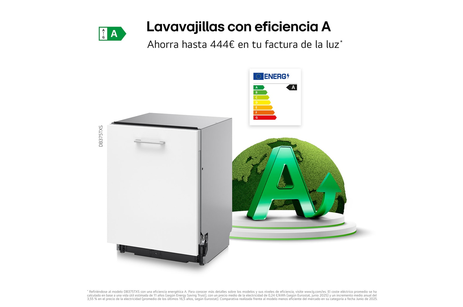 LG Outlet Lavavajillas Integrable, LG QuadWashᵀᴹ Steam, A, con lavado a vapor y tercera bandeja, DB375TXS.OUTLET