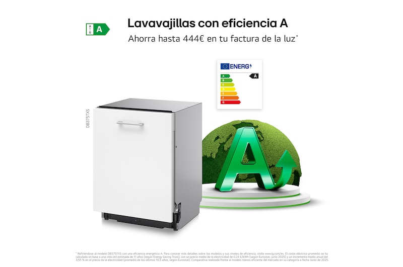 LG Outlet Lavavajillas Integrable, LG QuadWashᵀᴹ Steam, A, con lavado a vapor y tercera bandeja, DB375TXS.OUTLET