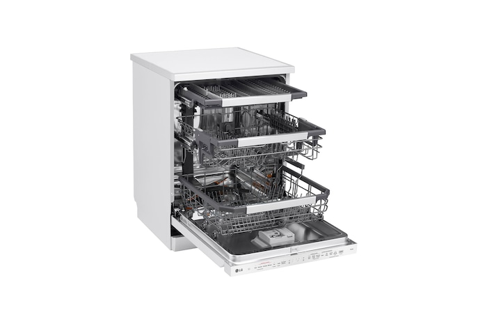 LG Outlet Lavavajillas LG QuadWashᵀᴹ Steam, Blanco, Un 10% más eficiente que A, con lavado a vapor y tercera bandeja​, DF587HHS.OUTLET