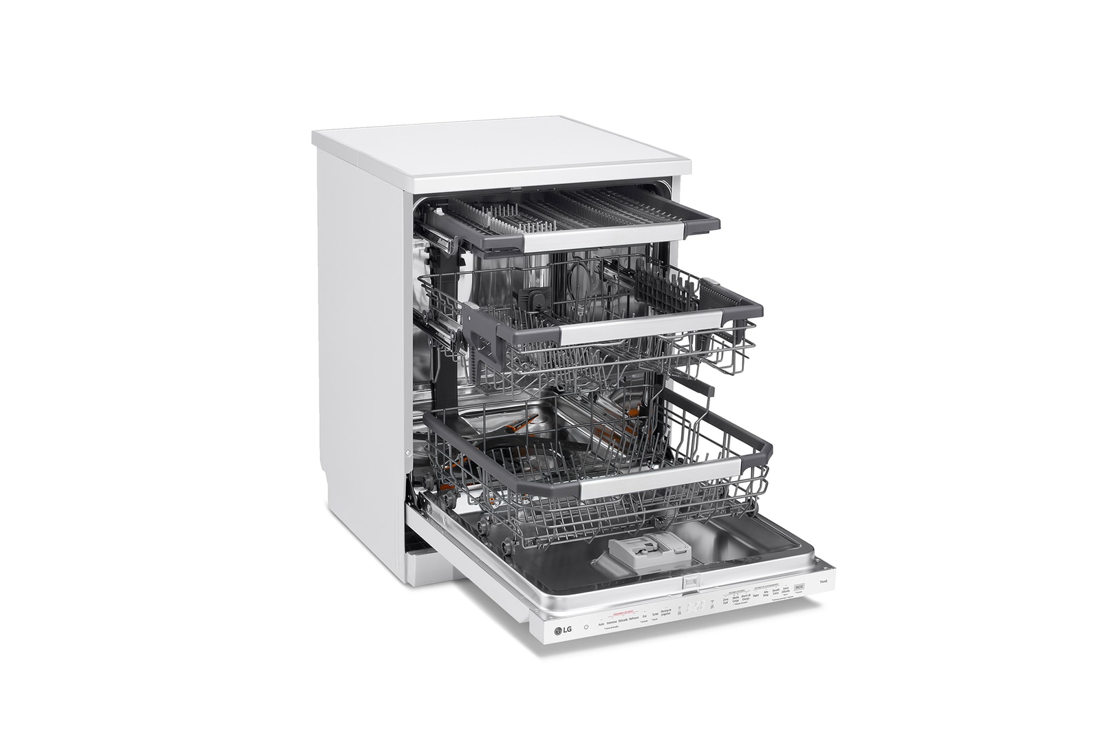 LG Outlet Lavavajillas LG QuadWashᵀᴹ Steam, Blanco, Un 10% más eficiente que A, con lavado a vapor y tercera bandeja​, DF587HHS.OUTLET
