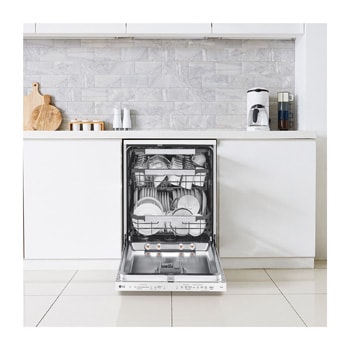 LG Outlet Lavavajillas LG QuadWashᵀᴹ Steam, Blanco, Un 10% más eficiente que A, con lavado a vapor y tercera bandeja​, DF587HHS.OUTLET