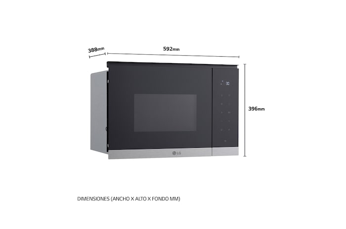 LG  Microondas Grill Integrable| LG MG7Z2593D, 900W, 25L, cristal negro + acero, MG7Z2593D