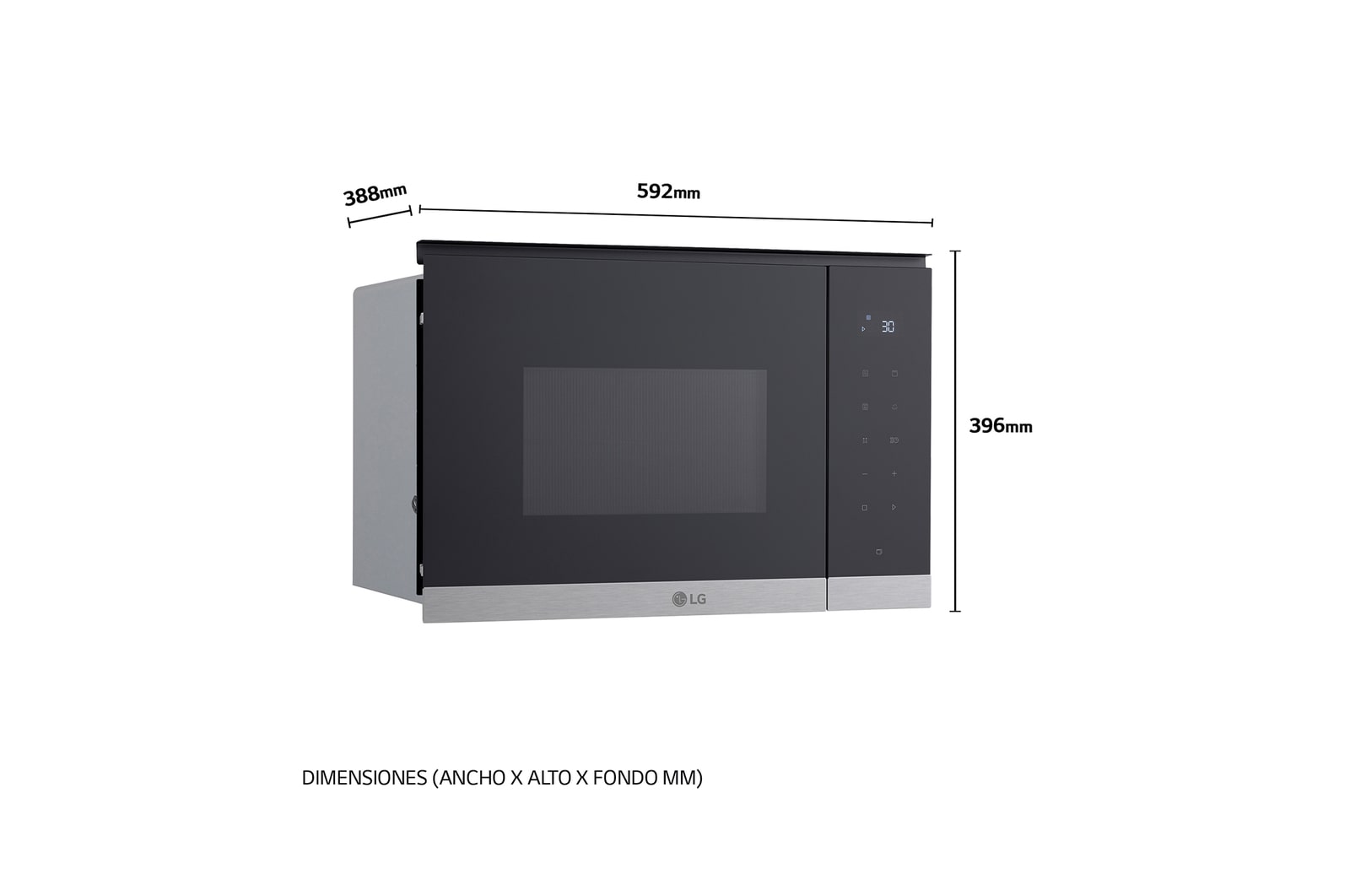 LG  Microondas Grill Integrable| LG MG7Z2593D, 900W, 25L, cristal negro + acero, MG7Z2593D