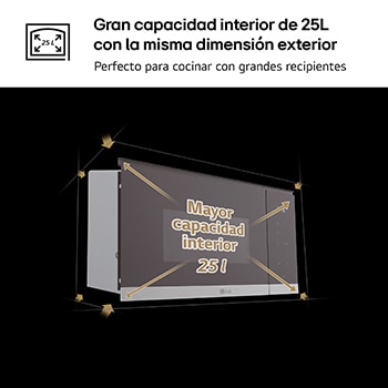 LG  Microondas Grill Integrable| LG MG7Z2593D, 900W, 25L, cristal negro + acero, MG7Z2593D