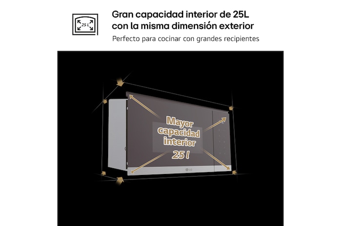 LG  Microondas Grill Integrable| LG MG7Z2593D, 900W, 25L, cristal negro + acero, MG7Z2593D