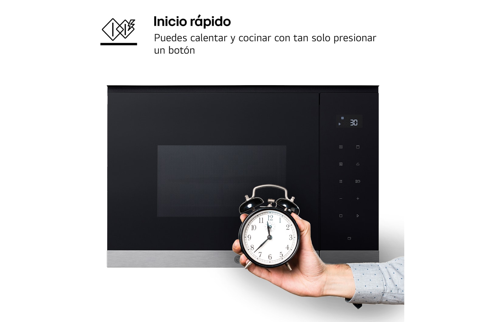 LG  Microondas Grill Integrable| LG MG7Z2593D, 900W, 25L, cristal negro + acero, MG7Z2593D