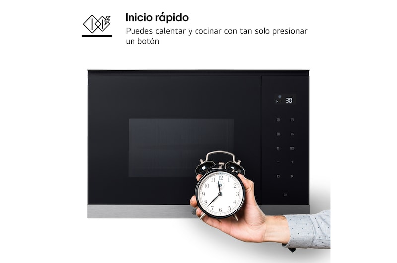 LG  Microondas Grill Integrable| LG MG7Z2593D, 900W, 25L, cristal negro + acero, MG7Z2593D