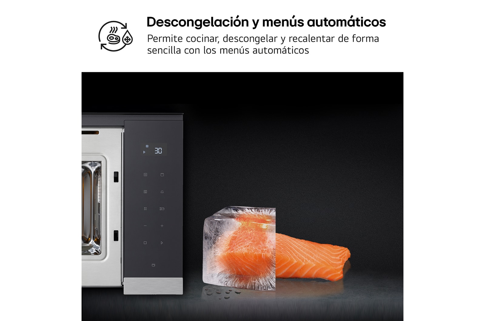 LG  Microondas Grill Integrable| LG MG7Z2593D, 900W, 25L, cristal negro + acero, MG7Z2593D