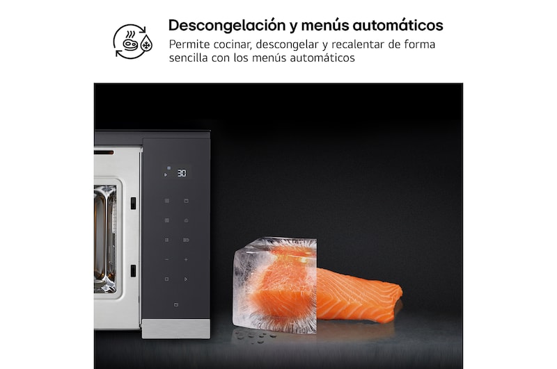 LG  Microondas Grill Integrable| LG MG7Z2593D, 900W, 25L, cristal negro + acero, MG7Z2593D