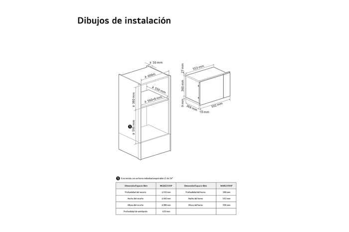 LG  Microondas Grill Integrable| LG MG7Z2593D, 900W, 25L, cristal negro + acero, MG7Z2593D
