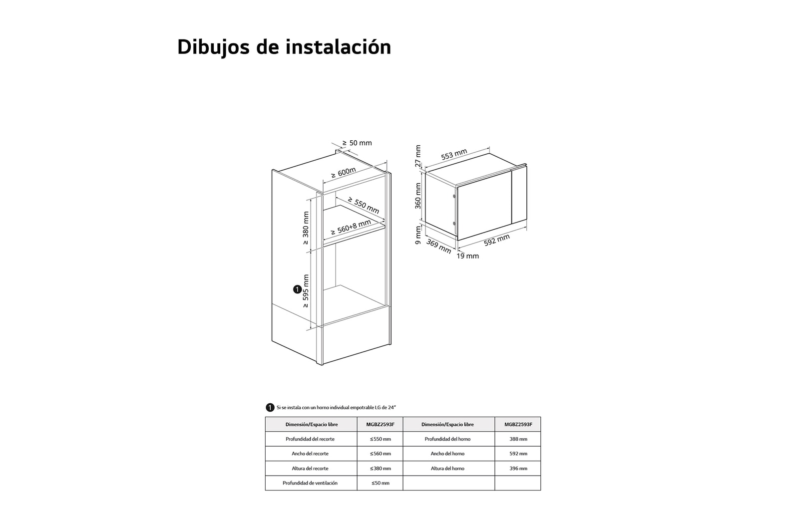 LG  Microondas Grill Integrable| LG MG7Z2593D, 900W, 25L, cristal negro + acero, MG7Z2593D