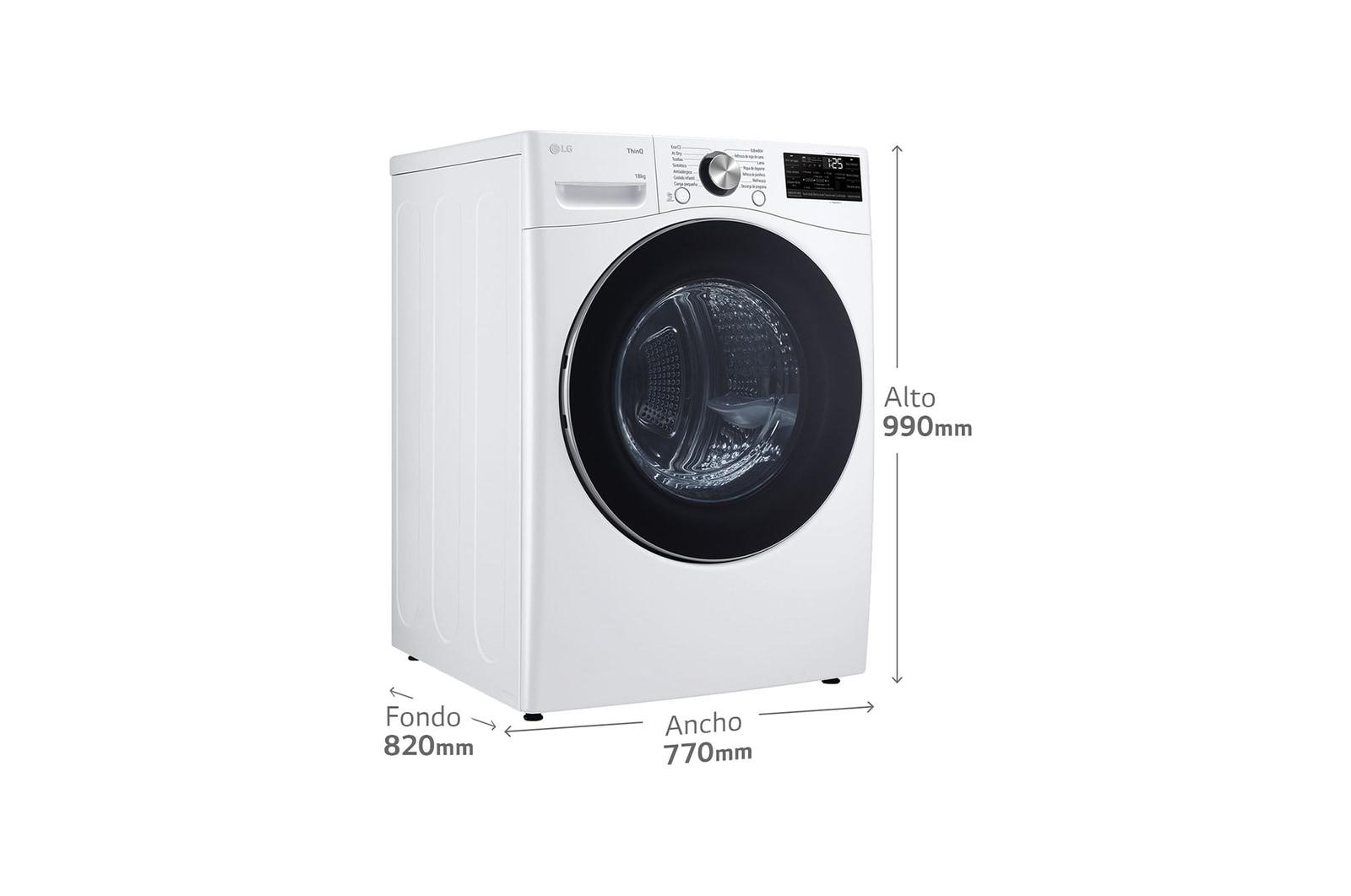 LG Secadora  con Inteligencia artificial 18kg, D, con Bomba de calor Dual Inverter, Direct Drive , Inox antihuellas , Serie  XXL, RH18U8AVCW