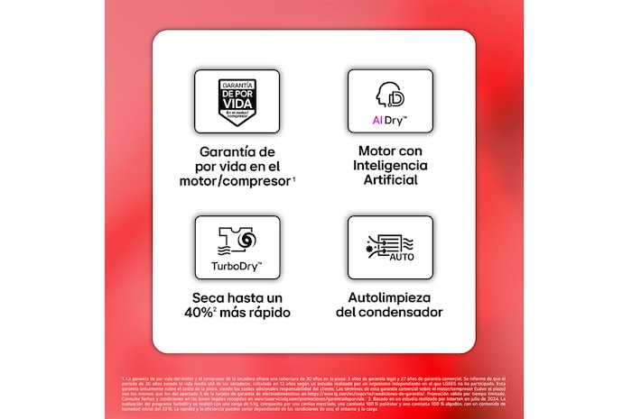 LG Secadora  con Inteligencia artificial 18kg, D, con Bomba de calor Dual Inverter, Direct Drive , Blanco, Serie  XXL, RH18U8AVCW