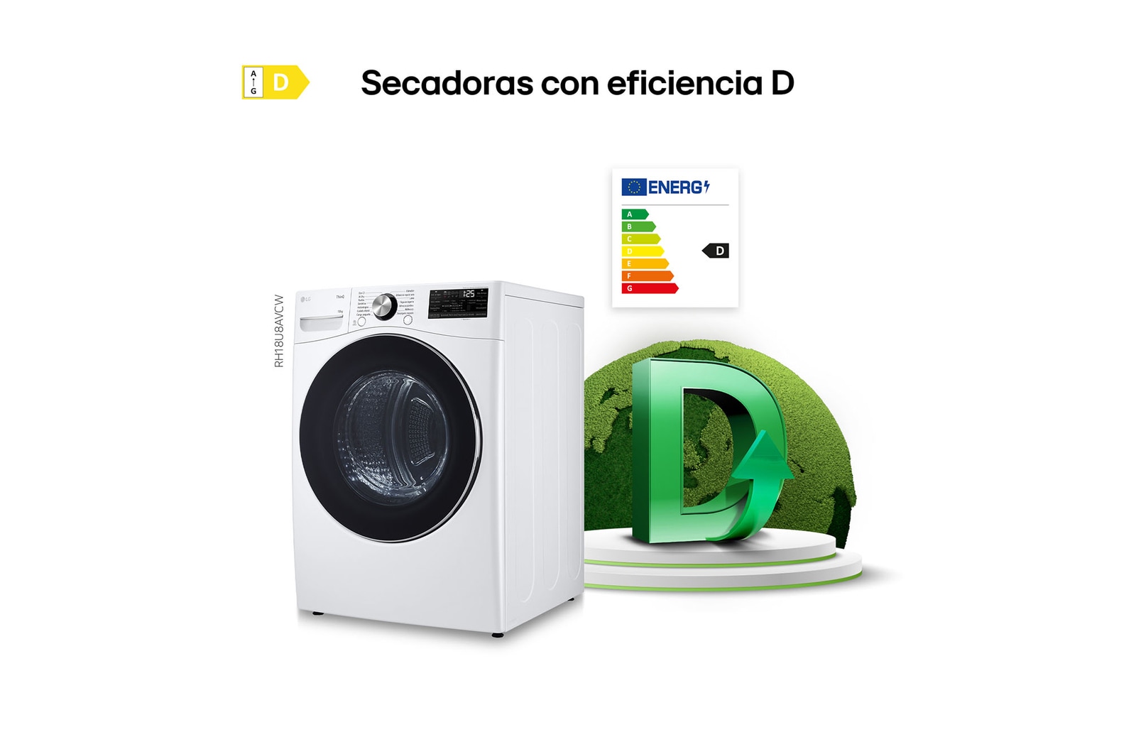 LG Secadora  con Inteligencia artificial 18kg, D, con Bomba de calor Dual Inverter, Direct Drive , Inox antihuellas , Serie  XXL, RH18U8AVCW